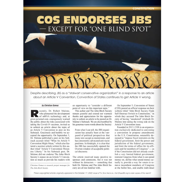 COS Endorses JBS -- Except for 
